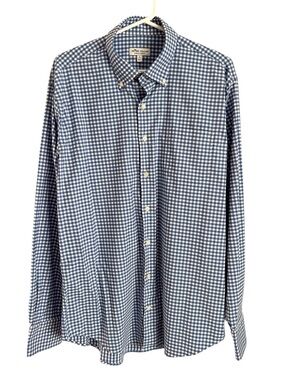 Peter Millar Blue Gingham Summer Comfort Button Up Long Sleeve Shirt Mens Large
